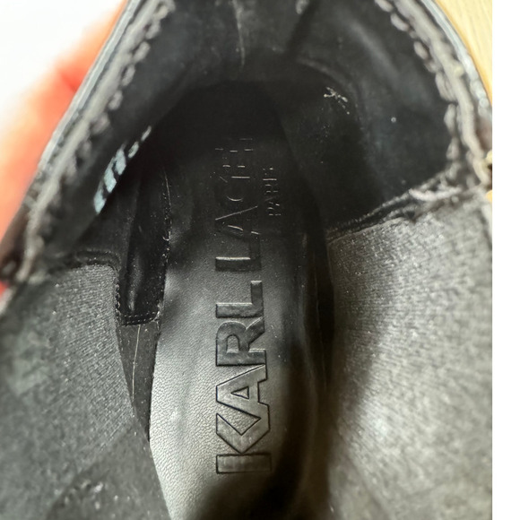 NEW Karl Lagerfeld Black Shiny Leather Porshay Lug Sole Studded Bootie Boot - Picture 8 of 9